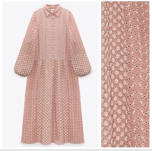 Zara Pink Embroidered Midi Dress- Large